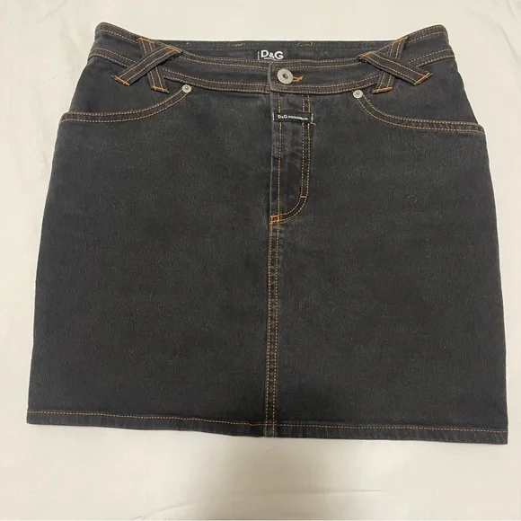 スカート DOLCE&GABBANA denim miniskirt 00s y2k 2000S Dolce Gabbana Blue Cotton Denim Black Lace Trimmed